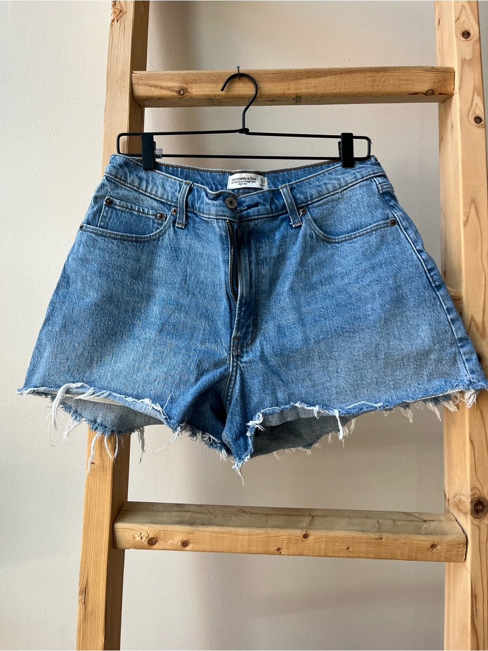Abercrombie & Fitch Medium Blue Frayed Hem Denim Shorts